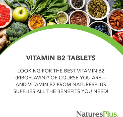 Natures Plus Vitamin B2 (Riboflavin) 250 mg, 60 Vegetarian Tablets, Sustained Release, Gluten-Free, Natural Energy