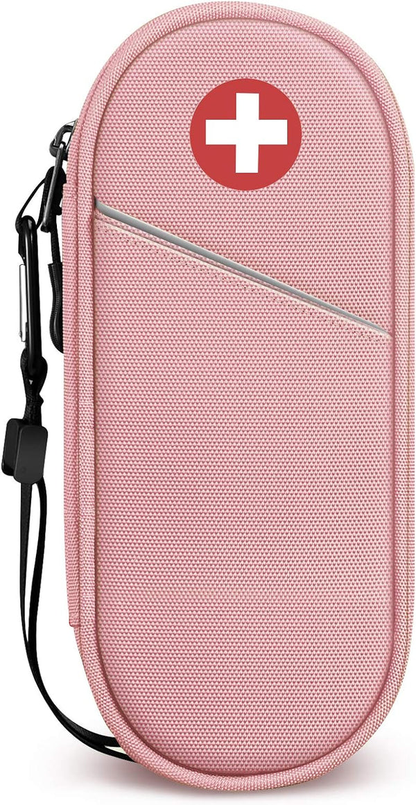 SITHON Insulated EpiPen Medical Carrying Case, Travel Medication Organizer Bag for 2 EpiPens, Asthma Inhaler, Pink