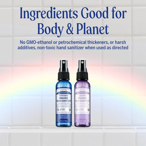Pack 2oz (6-Pack) Dr. Bronner's Organic Hand Sanitizer Spray Variety Travel Size Bulk, Simple & Effective Formula