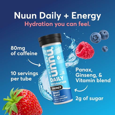 Nuun Energy Electrolyte Tablets - Ginseng, Caffeine, Vitamin B12 & 4 Other Electrolytes - 4 Pack (40 Servings)