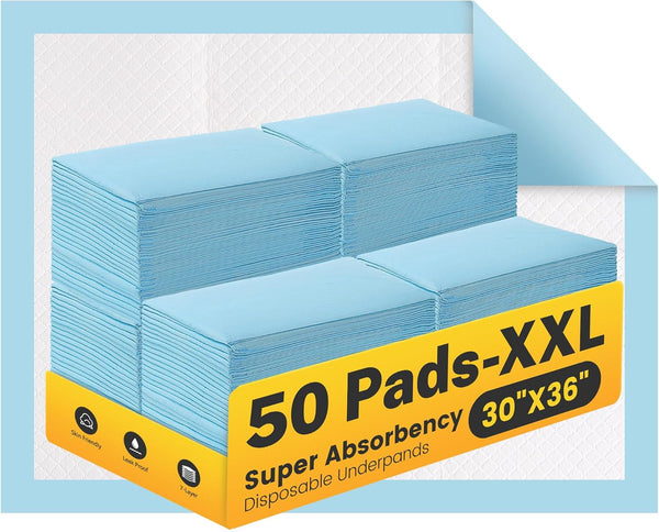 TEROBABI Bed Pads Disposable Adult 50 Count XXL, Super Absorbency Heavy Duty Chucks