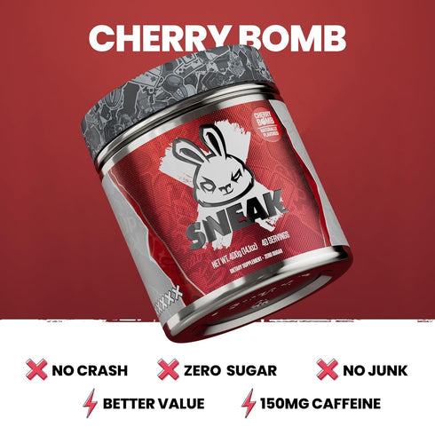 SNEAK Energy Drink Powder - Cherry Bomb, No Sugar, Natural Caffeine & Focus-Boosting Nootropics, 40 Servings