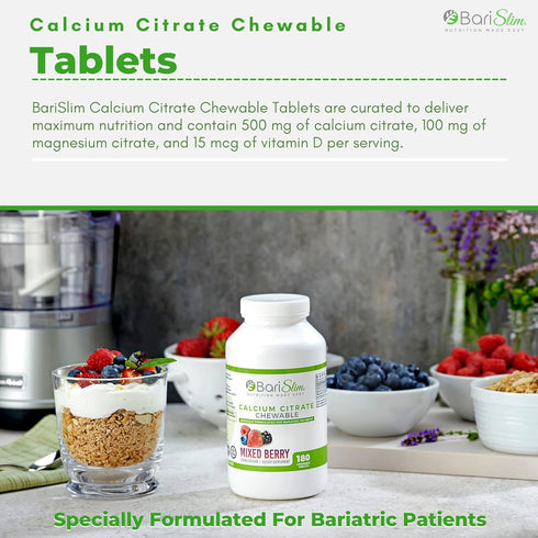 BariSlim Bariatric Calcium Citrate Tabs with Magnesium & Vitamin D - 500 mg Calcium Citrate - Mixed Berry (90 Servings)