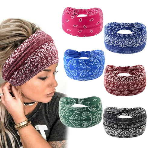 Yeshan Wide Bandana Headbands for Women - Boho Bandeau Knot Hair Scarf Bands, Stretch Floral Printed Non-Slip Head Wraps