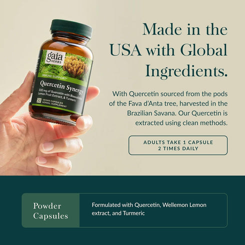 Immune 50 (50 Gaia Herbs Quercetin Synergy - Supports Health* - Wellemon Lemon Fruit Extract - Vegan Capsules Servings)