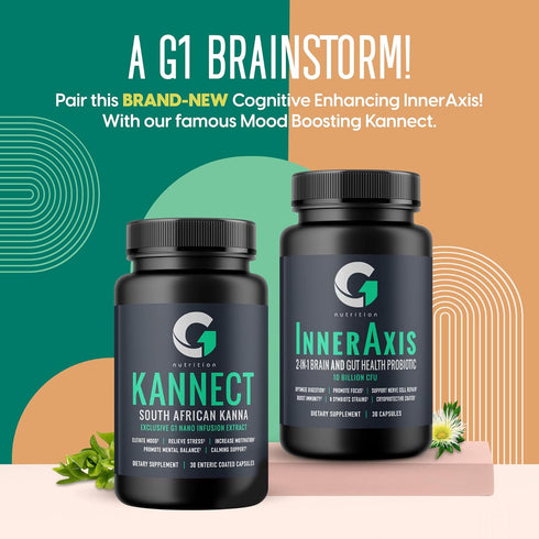 InnerAxis 2-in-1 Probiotic for Brain and Gut Health, 10 Billion CFU, 30 Servings, 8 Strains for Mood Support