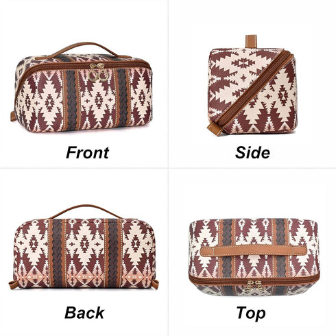 PU Bohemian Makeup Bag, Travel Make Up Organizer Case, Waterproof Portable Skincare Storage Pouch for Women, Large