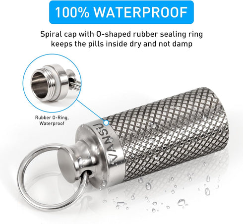 Titanium Waterproof Keychain Pill Holder Container, Portable Mini Size Pill Box Case for Outdoor Travel (2 Pack)