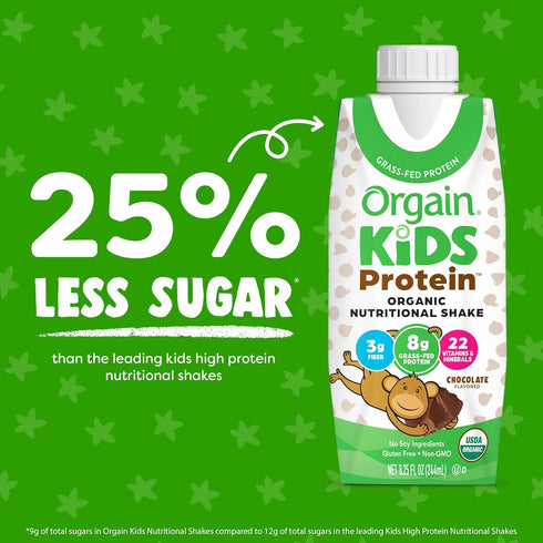 Orgain Organic Kids Nutritional Protein Shake, Chocolate, 8g Dairy Protein, 3g Fiber, 22 Vitamins & Minerals, 4 Pack