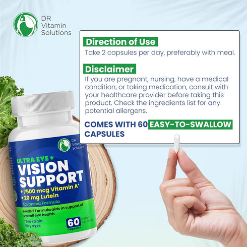 Vision Support Eye Vitamins for Macular Health, 60 Ct, Eye Care Supplements with Lutein, Zinc, Vitamin A & Bilberry
