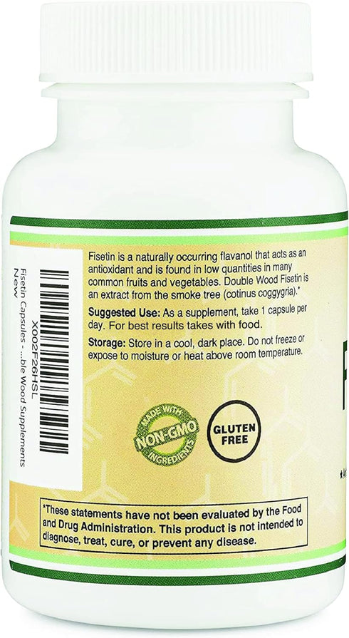 Fisetin Supplement 100mg of Bioactive Flavonoids, 60 Count, Aging Support Senolytic by Double Wood