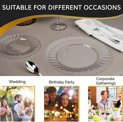 Set 50 6 Oasis Creations Premium Hard Plastic Plate x Clear Round Plates - Washable & Reusable - Party Supplies
