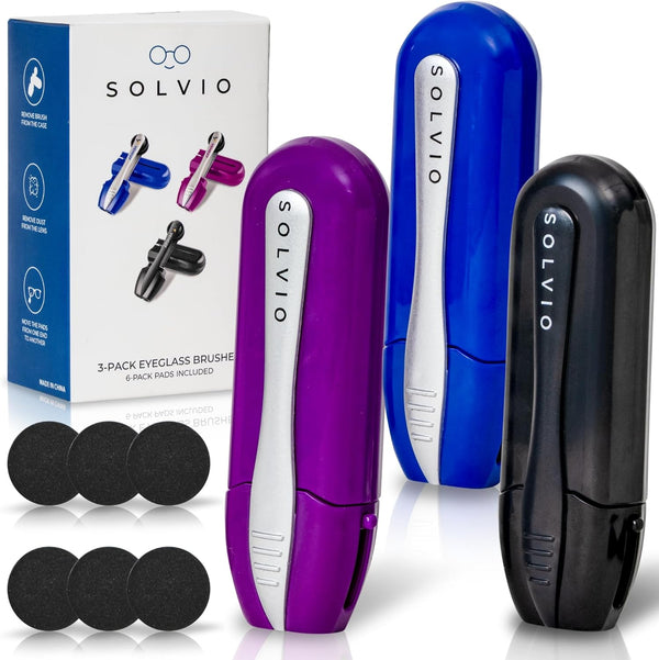 Solvio 3Pcs Portable Microfiber Eyeglass Cleaner | Included 6-Piece Replacement Pads | Easy