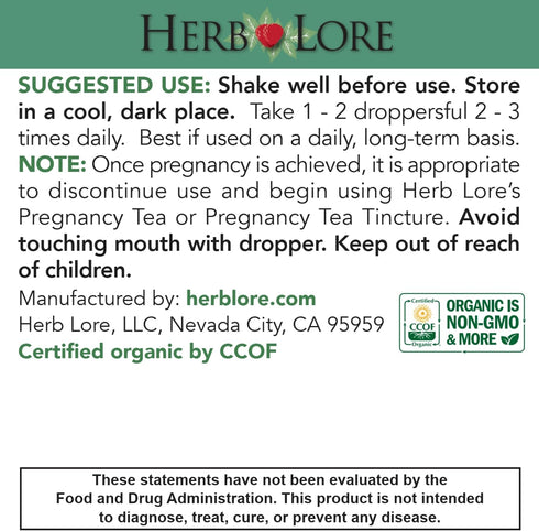 Herb Lore Organic Fertility Tincture - Alcohol-Free Liquid Support for Women