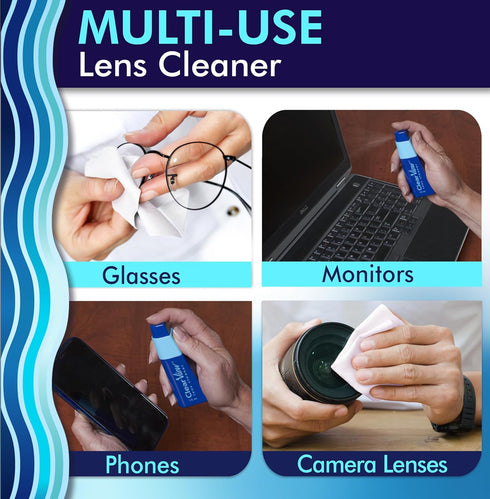 Clear View Lens Cleaner Kit - Travel Size, Integrated Cloth and Cleaner, Compact, Refillable, Safe for All Lenses