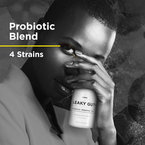 Amen Leaky Gut Supplement, Advanced Formula with L Glutamine, Zinc, Turmeric, Probiotics, Vegan, Non-GMO, 90 Capsules