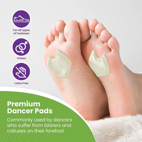 Premium Dancers Pads for Ball of Feet Pain - Sesamoiditis Pads - Made in USA - 12 Pieces Left Foot