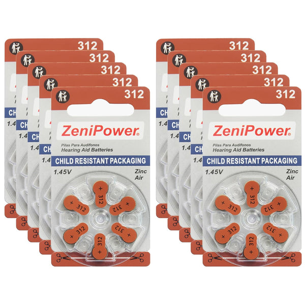 Zinc-Air Hearing Aid Battery Size 312, 60 Batteries