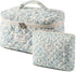 2 Pcs Large Quilted Makeup Bag - Cotton Quilted Toiletry Bag for Women, Cute Kawaii Travel Cosmetic Bags (03 Lightblue