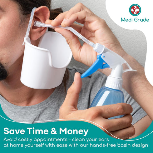 Medi Grade Ear Cleaning Kit Including Ear Cleaner Bottle, Basin with Quad-Stream tip - Earwax Removal Kit for Enhanced