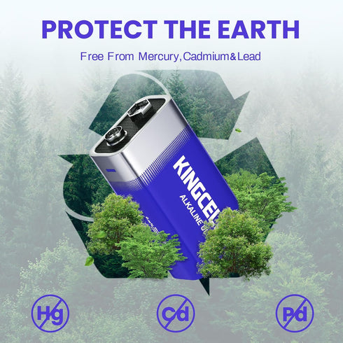 4 Pack 9V Batteries, Alkaline High Performance 9 Volt with 10-Year Shelf Life for Smoke Detector, Household Devices
