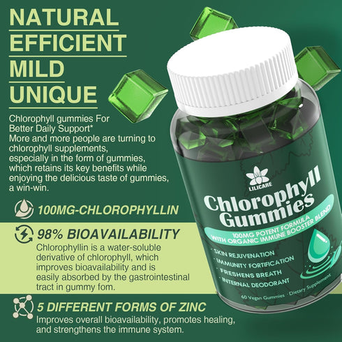 Sugar Free Chlorophyll Gummies with ACV, Sea Moss & Elderberry, Immune & Digestion Support, 2 Pack