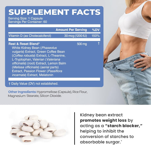 Carb Blocker Supplements | Night Time Fat Burner for Weight Loss Support, 60 Nighttime Pills
