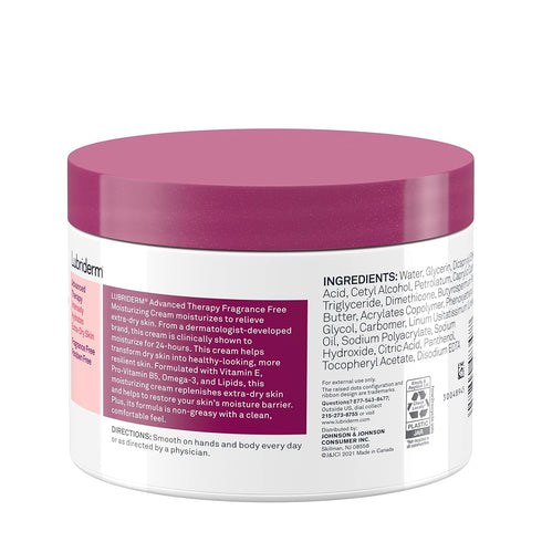Lubriderm Advanced Therapy Fragrance-Free Moisturizing Cream, Vitamin E & Pro-Vitamin B5, 16 fl. oz for Extra Dry Skin
