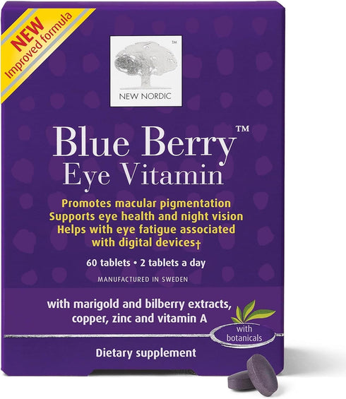 NEW NORDIC Blue Berry Eye Vitamin Supplement - Lutein with Zinc, Supports Eye & Vision Function, 60 Tablets