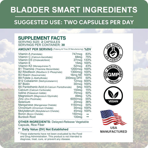 Lower-Acid Multivitamin for Sensitive Bladders, 12 Vitamins & 10 Minerals, Buffered Vitamin C & Burdock Root, 60