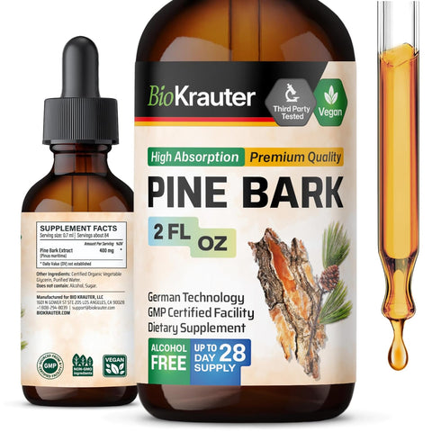 Pine Bark Extracts Tincture - 400 mg Organic French Maritime Pine Bark Extract Drops - 2 Fl Oz - Vegan, Alcohol & Sugar