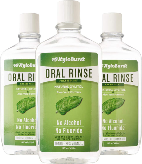 XyloBurst Fresh Breath Oral Rinse Mouth Wash, Alcohol-Free, Fluoride Free, SLS Free, Cool Mint (3 Pack 16 Ounce)