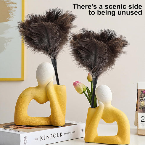 Ostrich Feather Duster Mini, Natural Fluffy Soft with Plastic Handle, Eco-Friendly Washable Reusable Handheld for