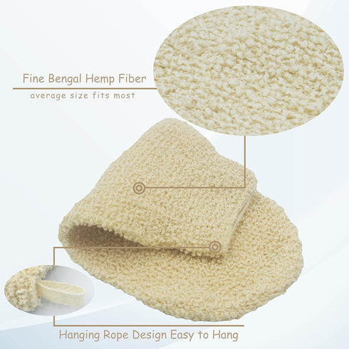 Natural Ramie Dual Sided Exfoliating Glove, White Hand Mitt Shower Scrubber, Pack of 2, Machine Washable