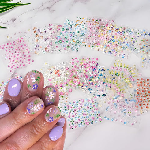 30 Sheets Flower Nail Art Stickers, Colorful 3D Self Adhesive Daisy Floral Decals for Women and Girls