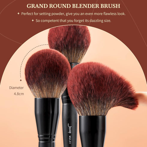 Jessup Large Face Makeup Brushes 5pcs, Premium Synthetic Foundation, Powder, Contour, Blusher, Highlighter Brush