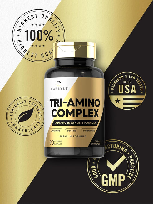 Carlyle Tri-Amino Supplement | L-Arginine, L-Ornithine, L-Lysine | 90 Caplets | Vegetarian, Non-GMO