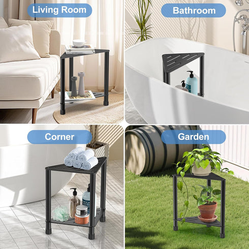 LarFaFa 15.4'' Stainless Steel Black Shower Stool for Inside Shower, H Shower Foot Rest, Corner Shower Stool