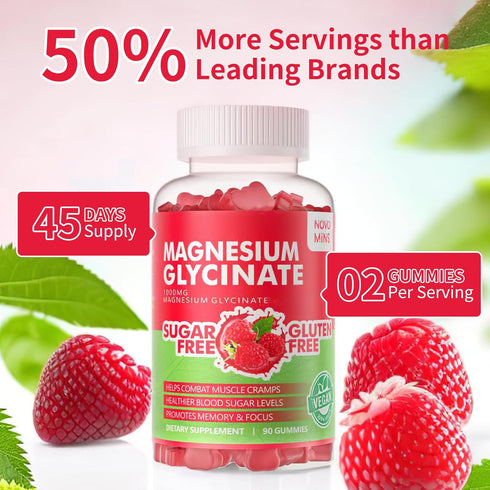 90 CT Magnesium Glycinate Gummies 1000mg - Sugar Free Supplement with Vitamin D, B6, CoQ10 for Calm Mood