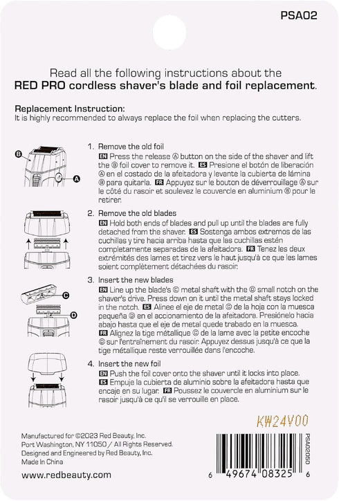 RED Pro Cordless Shaver Blade & Foil Kit Replacement, Durable Cutter, DLC Black Titanium Coated Foil, Smooth Shaving