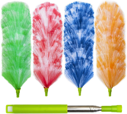 4 Pack Washable Electrostatic Duster, Extendable Feather Duster for Cleaning, 25" to 55"