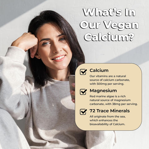 Future Kind Vegan Calcium Supplement, 60 Capsules - Plant-Based Calcium Magnesium for Teeth and Bone Support