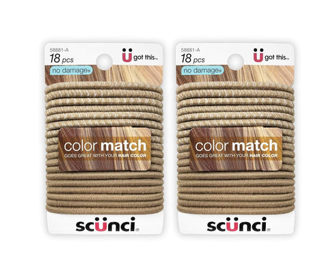Scunci No-Damage Color Match Elastics, Blonde, 18-Pcs per Pack (2-Pack)