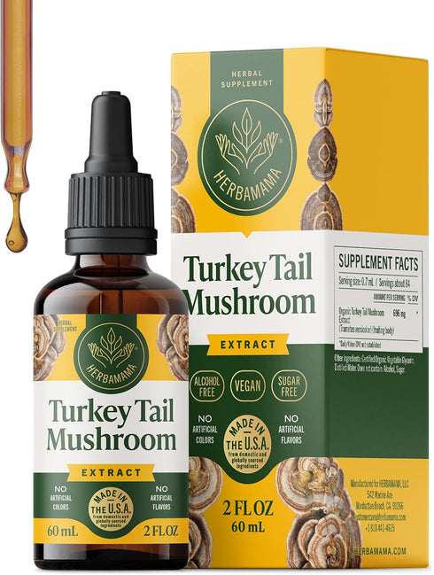 HERBAMAMA Turkey Tail Tincture - Vegan Immune Support & Digestive Cleanse with