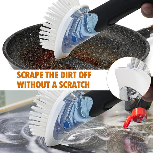 Set 2 Soap Dispensing Replacement Dish Brush Storage with PCS Brush Refills & Holder - RIMAY Dispenser Scrub Cleaning