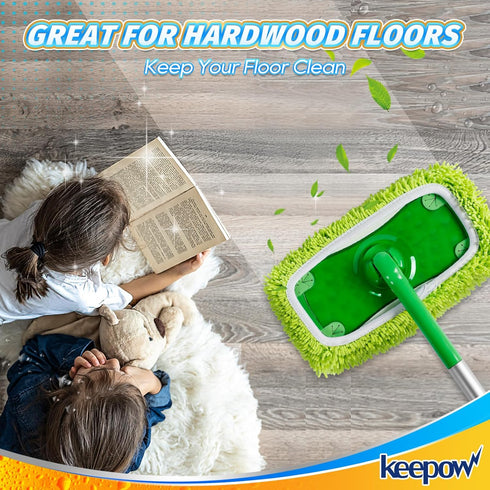 KEEPOW Reusable Microfiber Mop Pads, Compatible with Swiffer Sweeper Mop, 8 Pack for Surface Cleaning