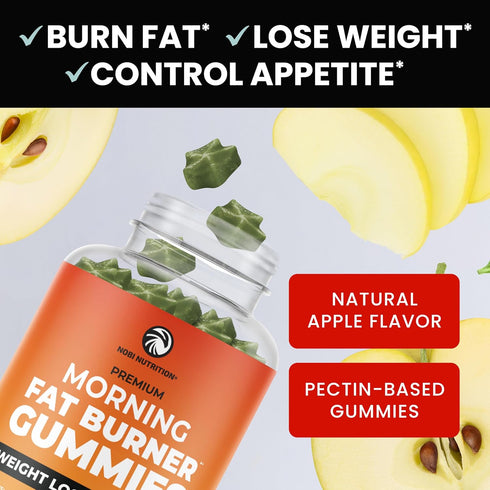 Morning Fat Burner Gummies for Weight Loss for Women & Men | Thermogenic Belly Fat Burner with Green Tea, Garcinia, 60