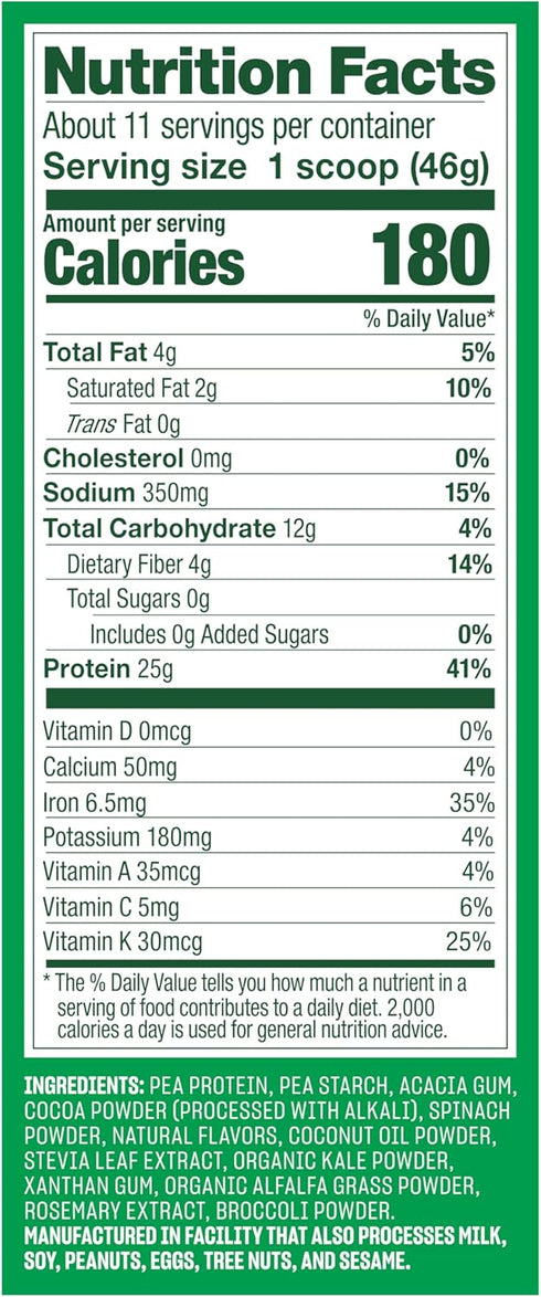 Vega Protein and Greens Protein Powder Creamy Chocolate (11 Servings) 25g Plant Based Protein Plus Veggies, Vegan, Non-GMO, Pea Protein for Women and Men, 1.2lbs