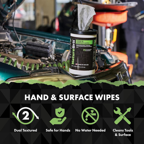 NatureGrit Hand & Surface Wipes, Heavy Duty Mechanic Hand Cleaning & Degreaser Wipes