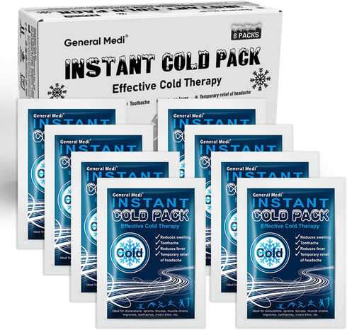 General Medi Instant Ice Cold Pack (4”x 5.5”) – 8 Packs Disposable Cold Therapy Ice Packs for Pain Relief and